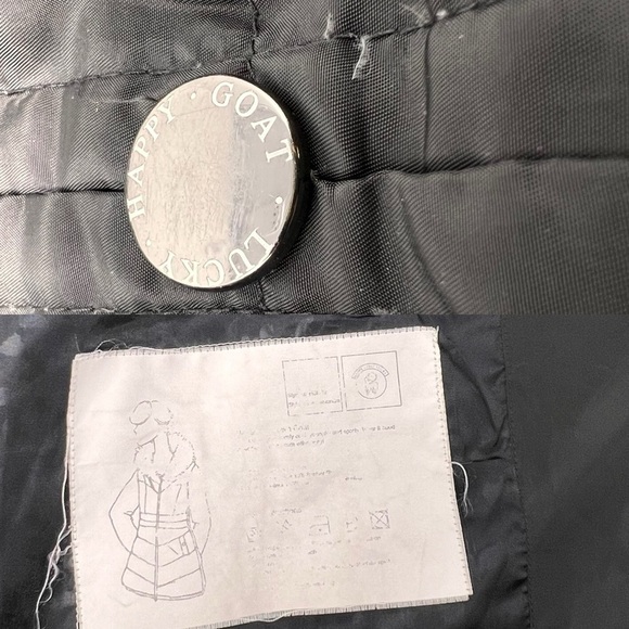 Happy Goat Black Long Down Puffer Coat Size M High Collar Hood Water Resistant - Picture 14 of 15